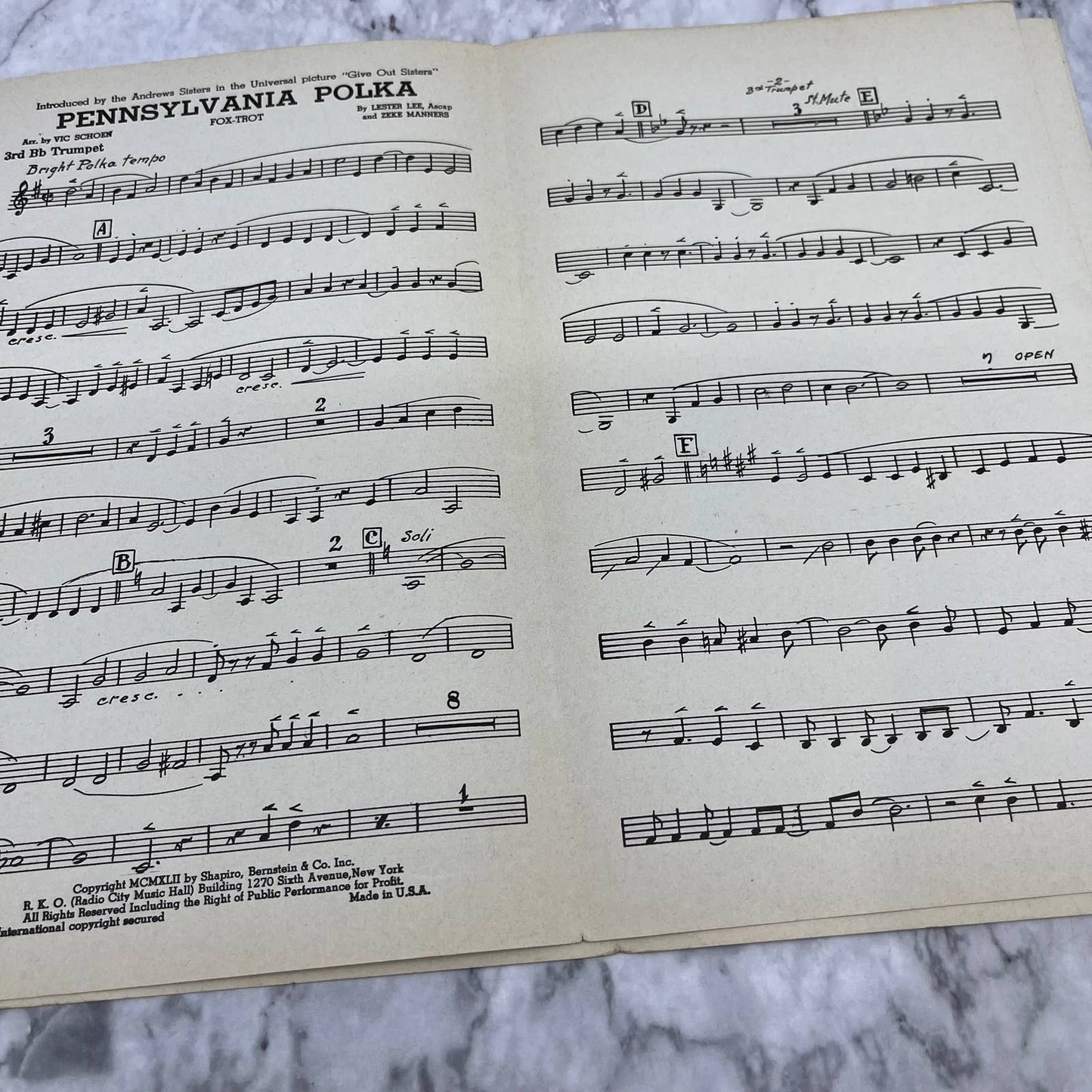 Pennsylvania Polka Fox Trot Big Band Chart Arrangement Sheet Music TH5