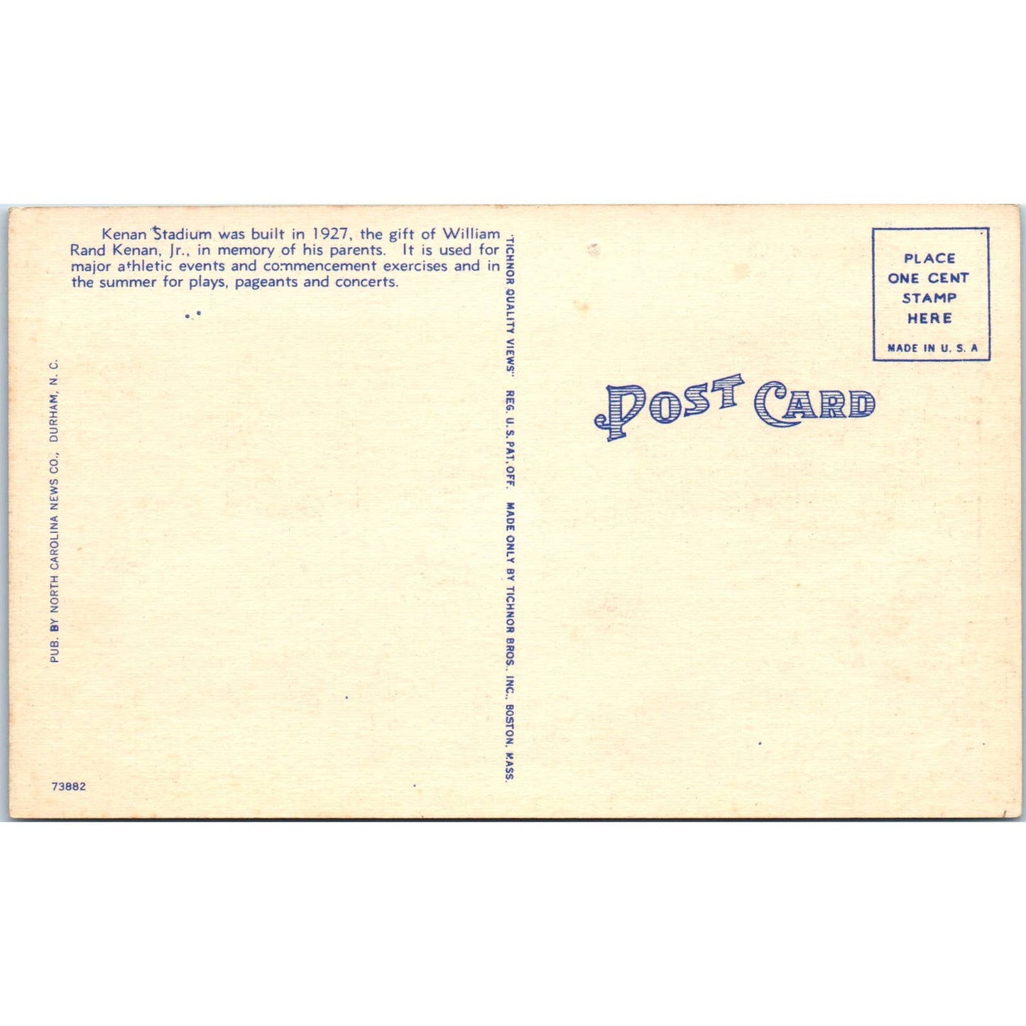 Kenan Stadium UNC Chapel Hill North Carolina - Original Postcard TJ7-RP3