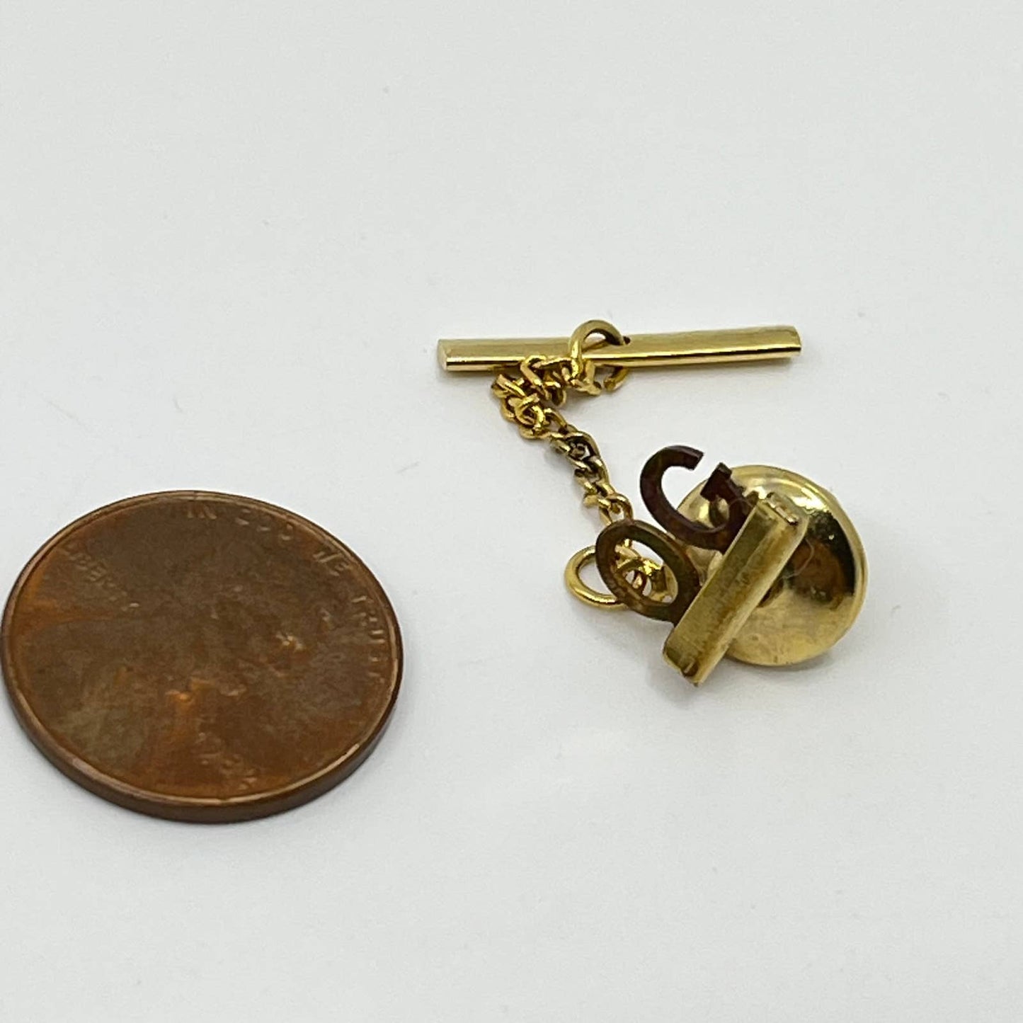 Vintage MCM Gold Tone Monogrammed OG Tie Tack Bar Chain Clip SD4