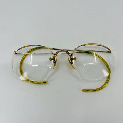 Antique Art Deco AO Gold Half Rim Cable Arm 12K GF Eyeglasses w/ Case PA TH3