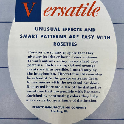 1950s Frantz Mfg Co Garage Door Rosettes Advertising Leaflet Sterling IL AC8