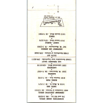 Great Western Savings Los Angeles CA Advertising Matchbook Cover MM10-3