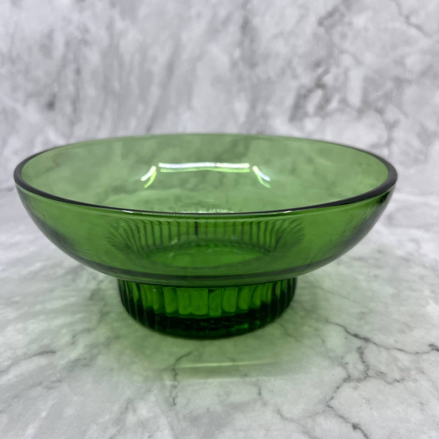 Vintage A.L. Randall Co. Green Glass Bowl Dish Ribbed Base 6” Prairie View TD1