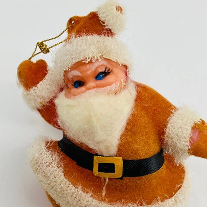 Vintage Celluloid Felt Flocked Santa Claus Christmas Tree Ornament 4" TD2-1