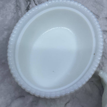 Westmorland Milk Glass Hen on Nest With Turned Head Woven Basket 5 1/2" Long TJ3
