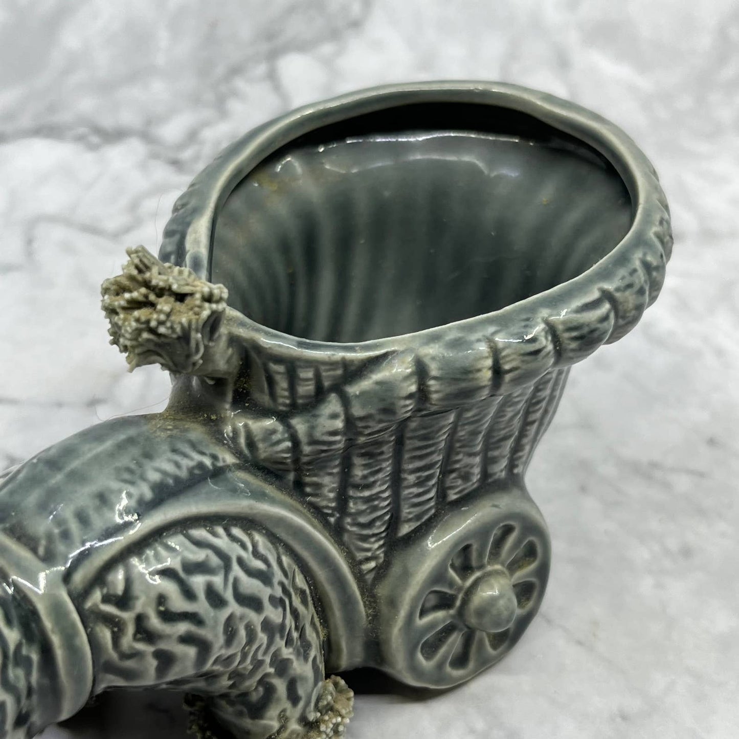 1950s Gray Spaghetti Poodle Dog Planter Porcelain 7x3.5 TJ1