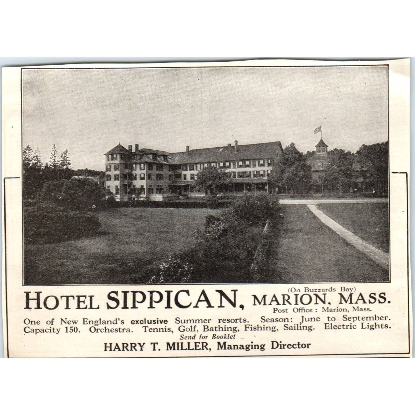 c1920 Harper's Magazine Ad - Hotel Sippican Marion MA Harry T. Miller EA3