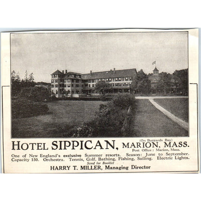 c1920 Harper's Magazine Ad - Hotel Sippican Marion MA Harry T. Miller EA3