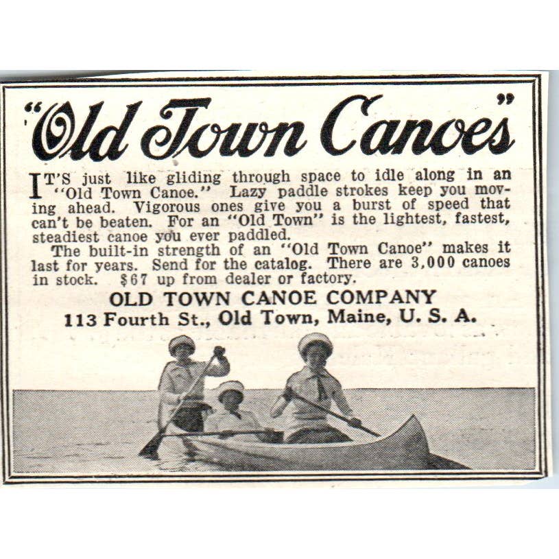 c1920 Harper's Magazine Ad - Old Town Canoe Company Maine EA3-2