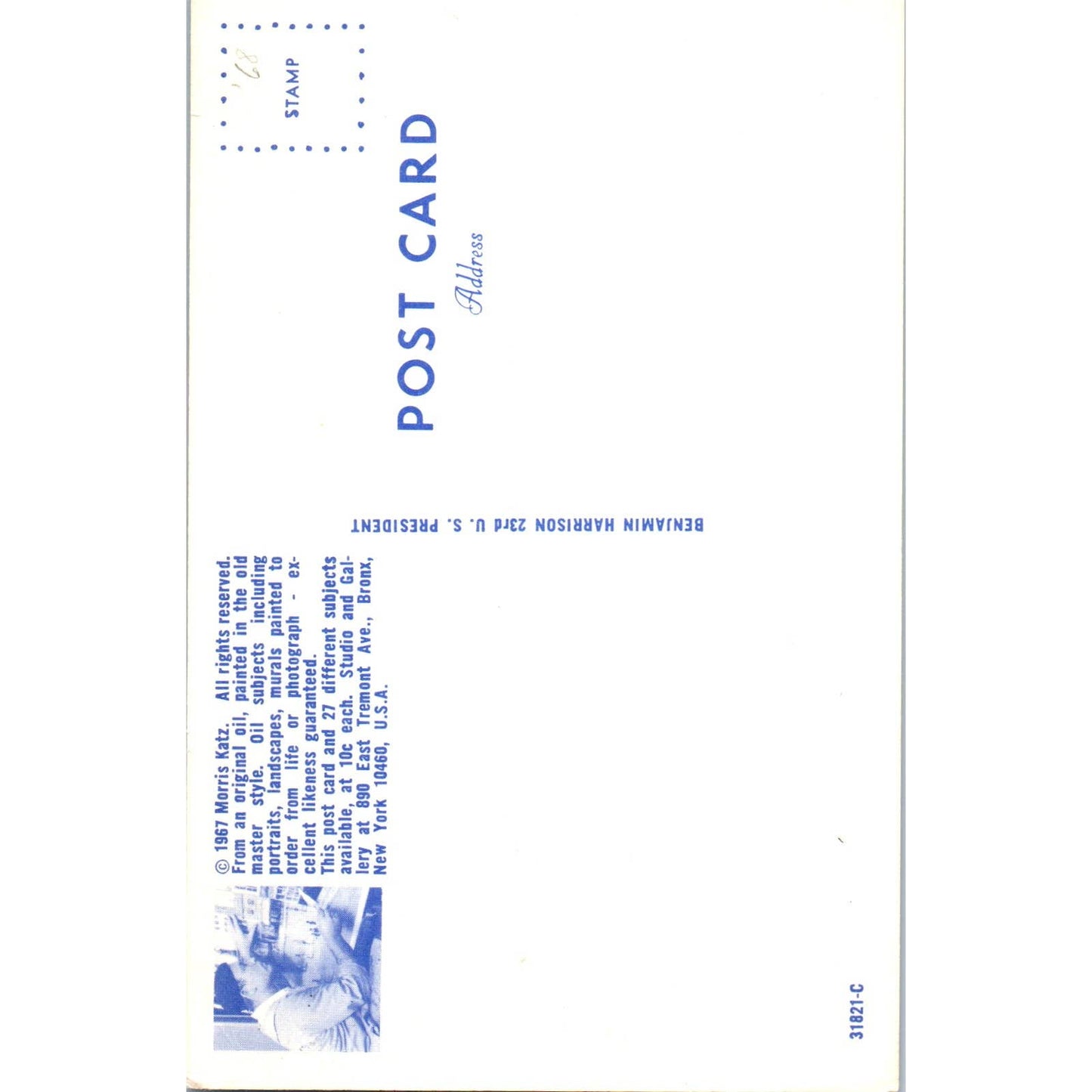 Benjamin Harrison Portrait Morris Katz 1960s Original Postcard TK1-21