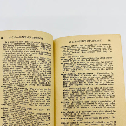 1922 S.O.S. Slips of Speech and How to Avoid Them Funk & Wagnalls Booklet TD6