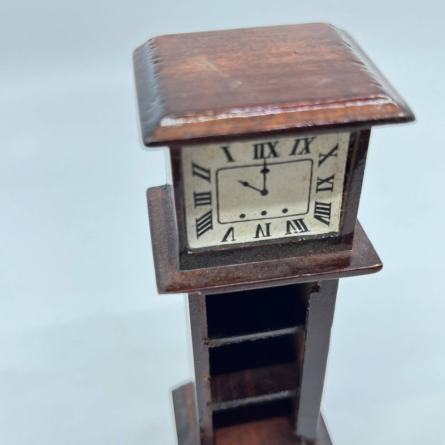 Vintage Dollhouse Furniture Handmade Wood Grandfather Clock 1.25 x 6” TF4