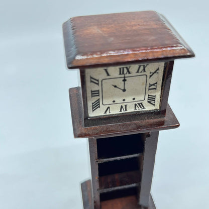 Vintage Dollhouse Furniture Handmade Wood Grandfather Clock 1.25 x 6” TF4