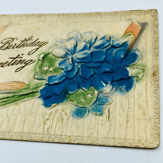 1910s Birthday Post Card Embossed Airbrushed ART NOUVEAU Forget Me Nots PA5