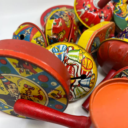 1920s HUGE LOT of 36 Noisemaker Clown Circus Litho Tin Kirchhof US Metal TH9