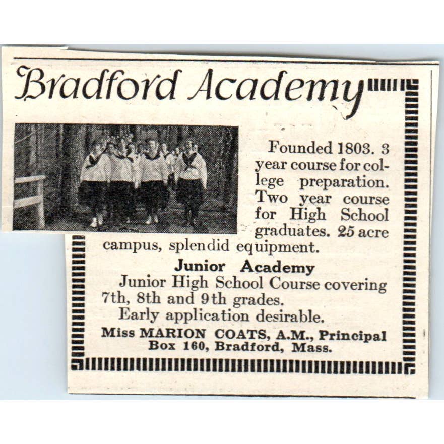 c1920 Harper's Magazine Ad - Bradford Academy for Girls Marion Coats MA EA3-1