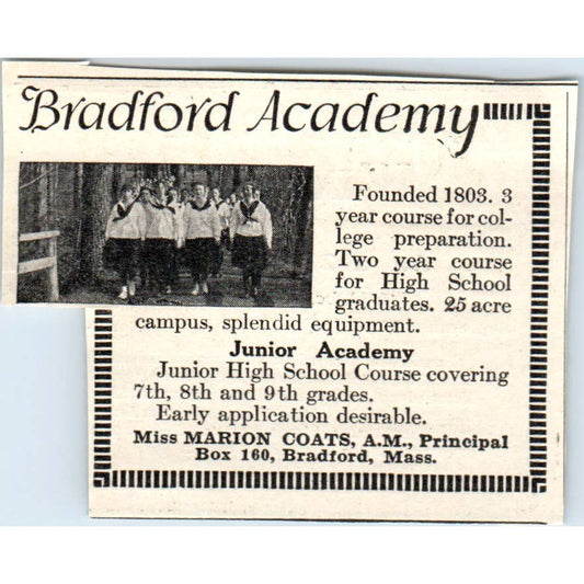 c1920 Harper's Magazine Ad - Bradford Academy for Girls Marion Coats MA EA3-1