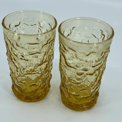 1970s Anchor Hocking Lido Milano Honey Gold Crinkle Juice Glass 4” SET OF 2 TB5