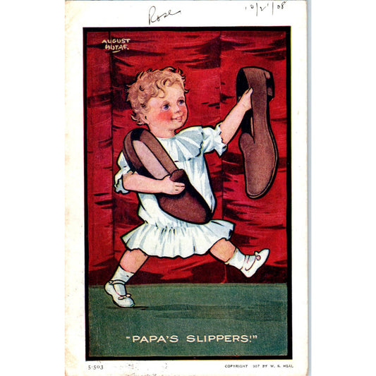 Papas Slippers August Hutaf Illustration 1907 Original Postcard TK1-22