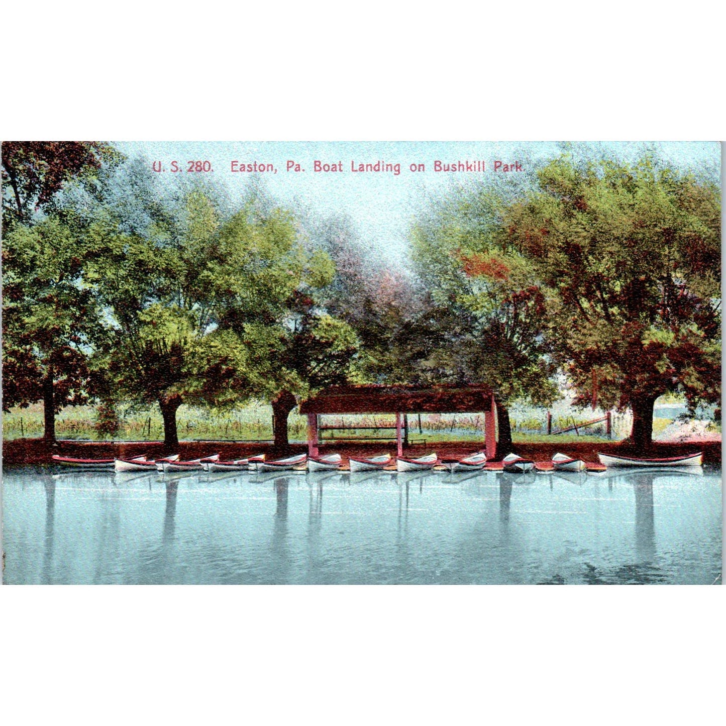 Antique Postcard US 280 Boat Landing on Bushkill Park Easton PA TD8-P2