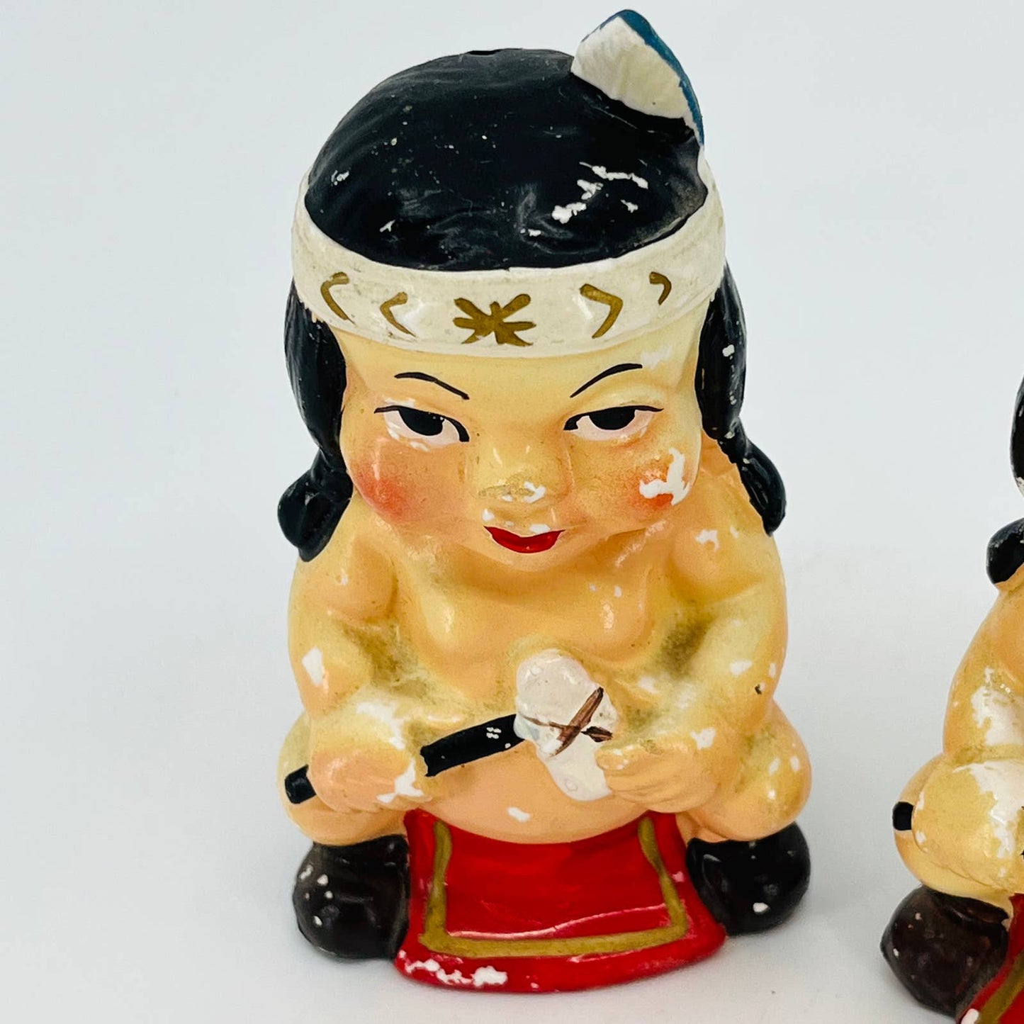 VTG 1950s Indian Native American Twin Children Salt & Pepper Hand Painted TB5