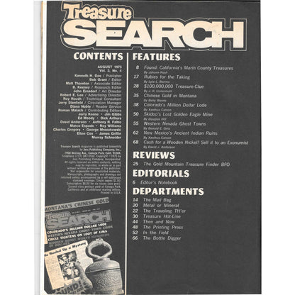 Treasure Search Magazine - Treasure Hunting Mining Metal Detecting Aug 1975 M4