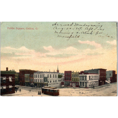 Antique Postcard Public Square Galion Ohio Liggett's Drug Store TD9