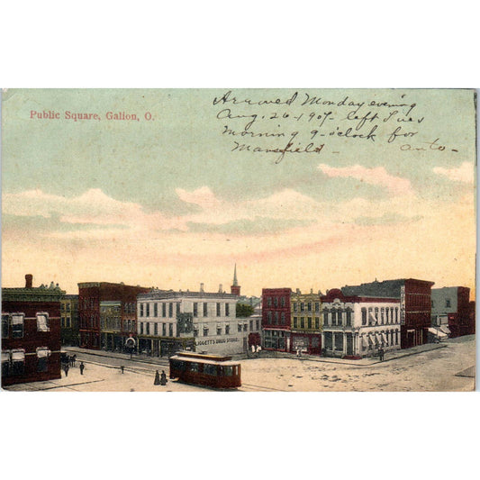 Antique Postcard Public Square Galion Ohio Liggett's Drug Store TD9