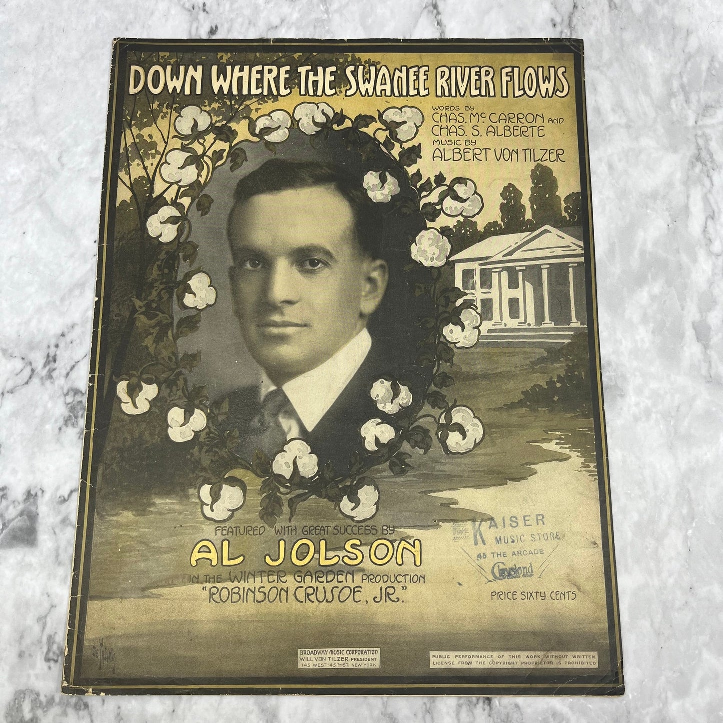 Down Where the Swanee River Flows - 1916 sheet music - Al Jolson V41-3