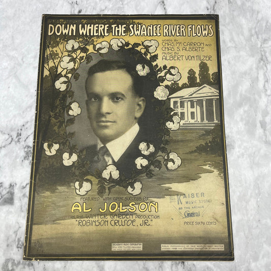 Down Where the Swanee River Flows - 1916 sheet music - Al Jolson V41-3
