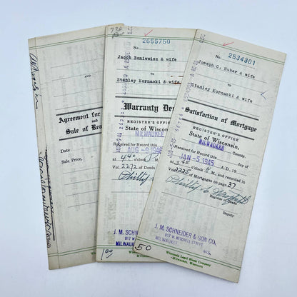 1940s Purchase Agreement Warranty Deed Satisfaction of Mortgage Milwaukee WI AA7