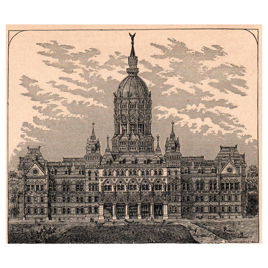 State Capitol of Connecticut at Hartford 5x5" Original Engraving 1899 TJ8-7