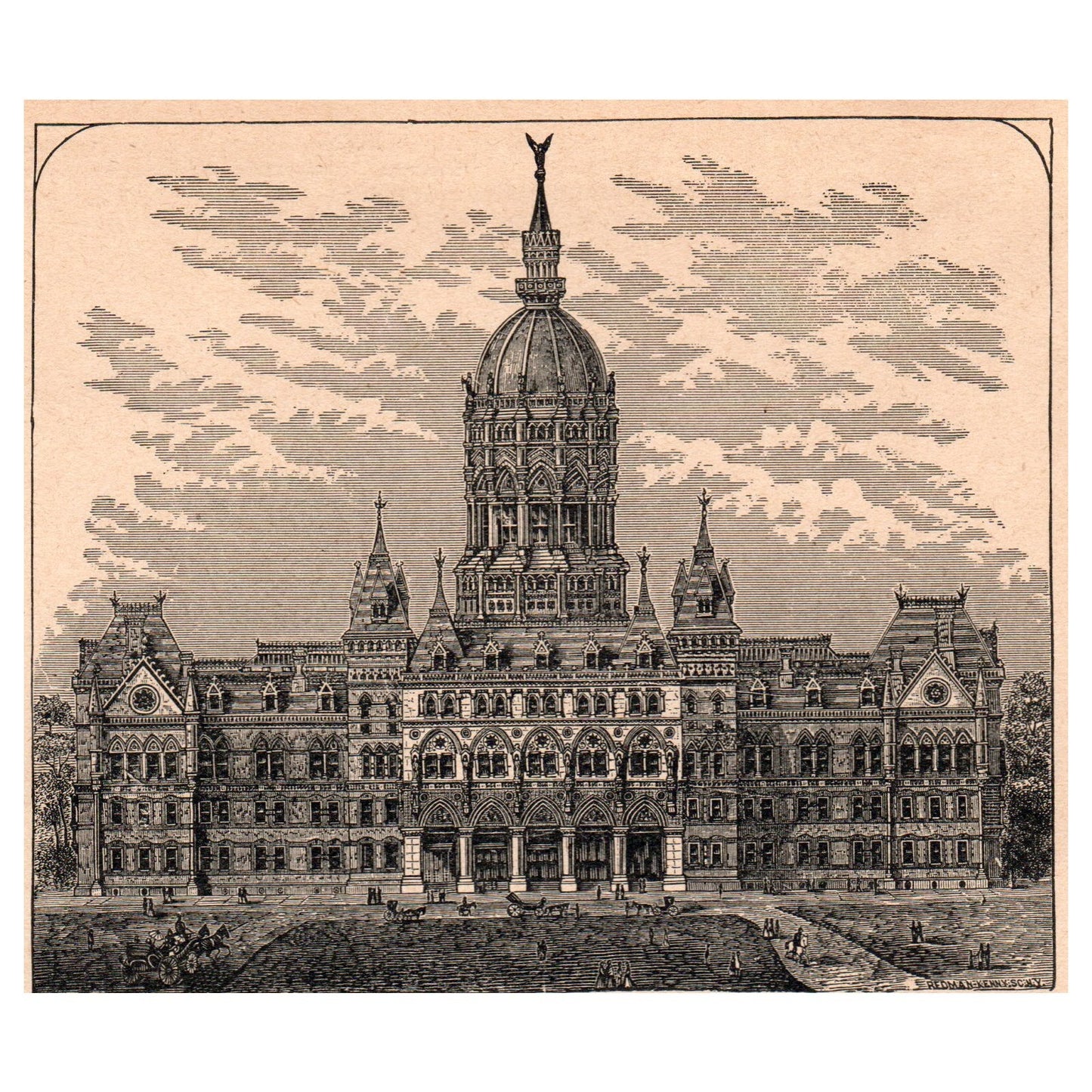 State Capitol of Connecticut at Hartford 5x5" Original Engraving 1899 AK5-H7