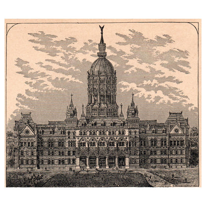 State Capitol of Connecticut at Hartford 5x5" Original Engraving 1899 AK5-H7