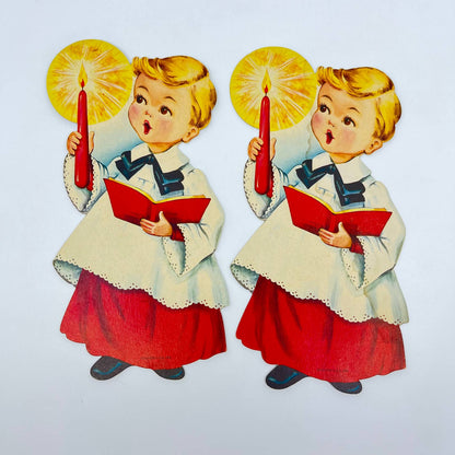 1940s Christmas Dennison Die Cut - Choir Boy Holding Candle 8 1/2" Set of 2 FL3