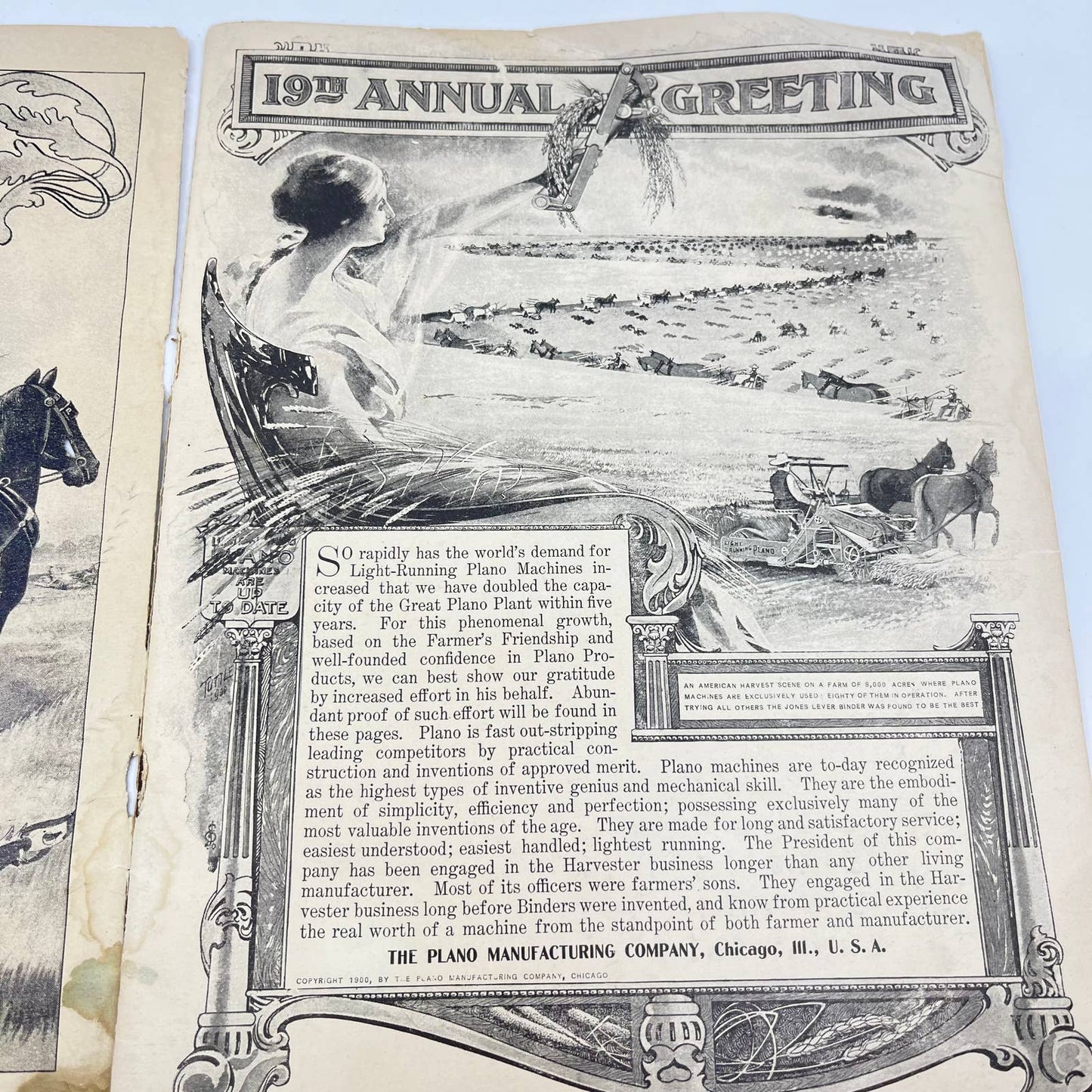 RARE 1900 Plano Light Running Harvesting Machinery Catalog Chicago TF7