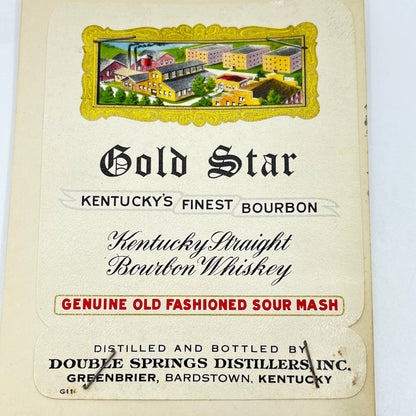 Gold Star Bourbon Whiskey Label Double Springs Distillers Greenbrier KY