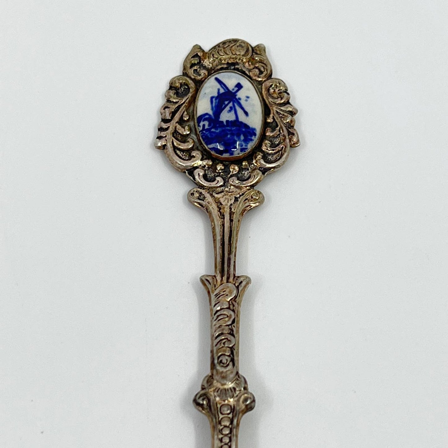 Vintage Holland Delft Blue Windmill Silver Souvenir Spoon 4” SC4