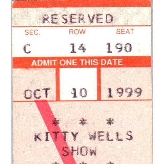 1999 Oct 10 Kitty Wells Show Ticket Stub SE5