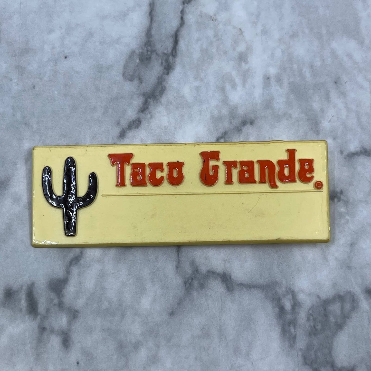Vintage Taco Grande Blank Employee Name Badge Button Pin SF1