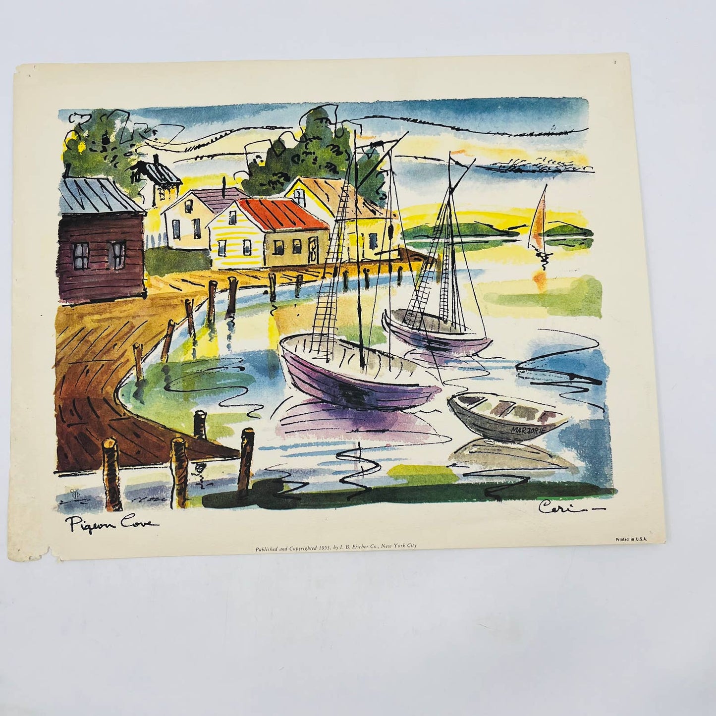 1953 PIGEON COVE Marjorie Print Ceri I. B. Fischer Co. 11x14” TA8