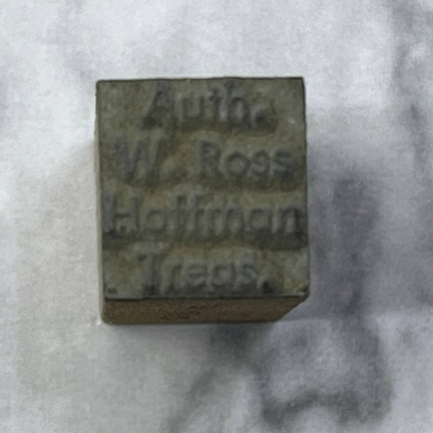 Vintage Letterpress Printers Block Plate Auth. W. Ross Hoffman Treas. SE821