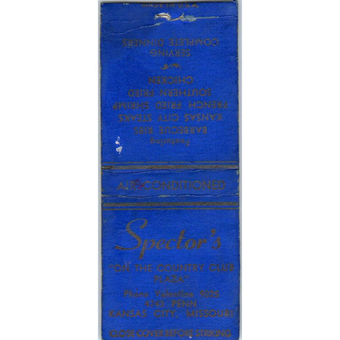 Spector's BBQ Ribs Kansas City MO Advertising Matchbook Cover SA9-M3