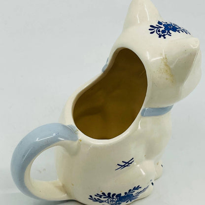 Vintage Porcelain Delft Blue & White Kitty Cat Creamer 5” TC2