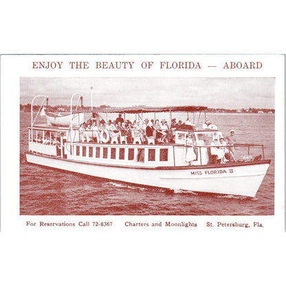 Cruise on Miss Florida II St Petersburg Florida Original Advertising Card TK1-20