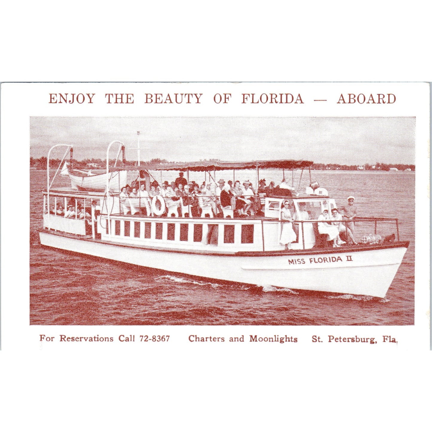 Cruise on Miss Florida II St Petersburg Florida Original Advertising Card P1-15