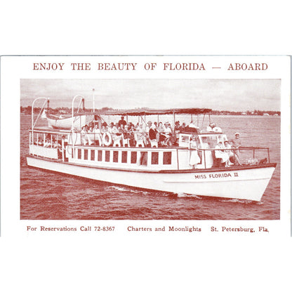 Cruise on Miss Florida II St Petersburg Florida Original Advertising Card P1-15