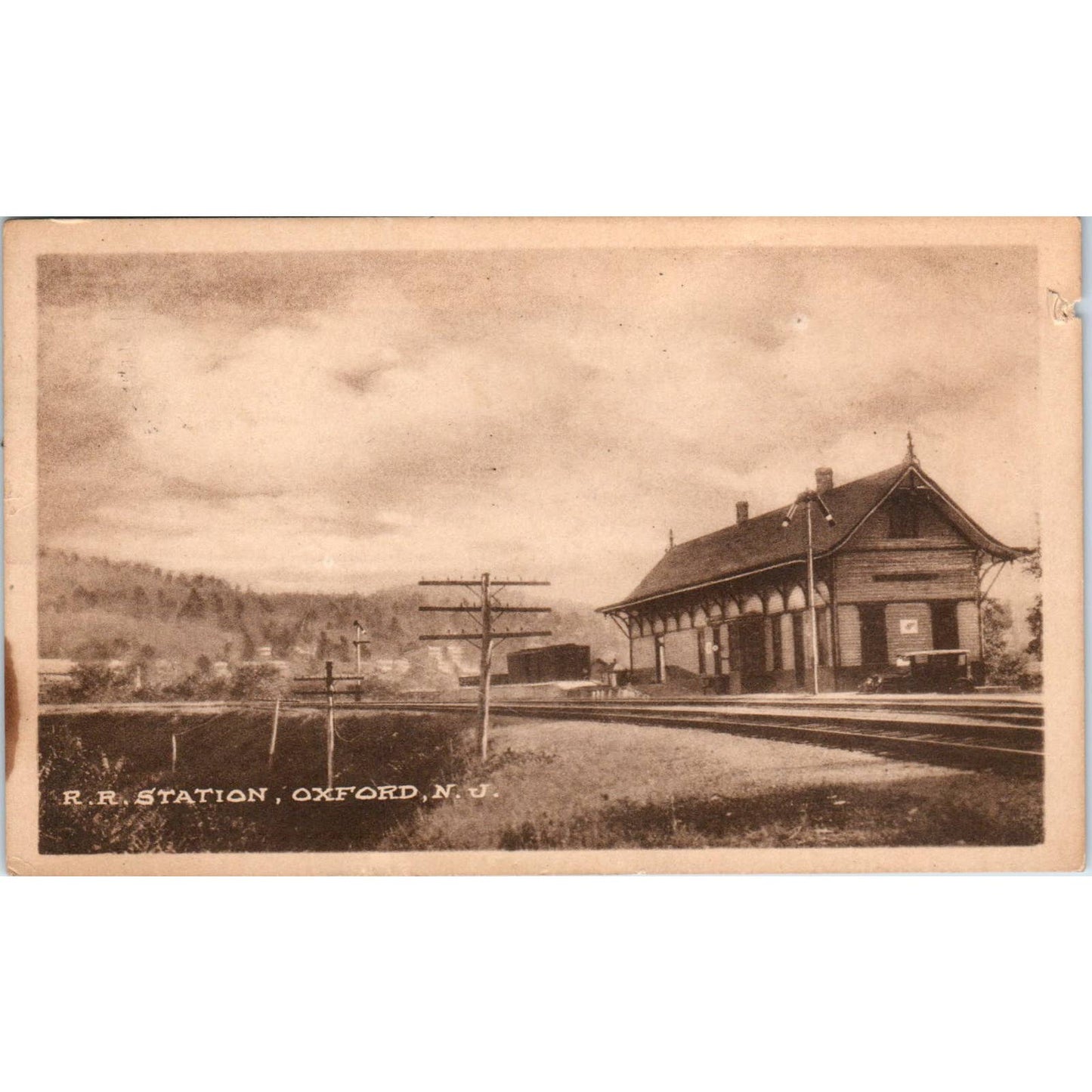 RR Station Oxford New Jersey 1937 - Original Postcard TJ9-P1