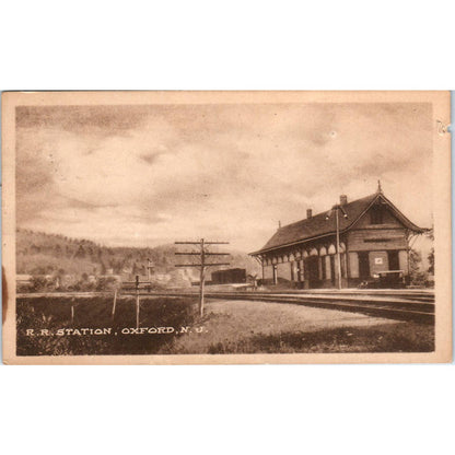 RR Station Oxford New Jersey 1937 - Original Postcard TJ9-P1