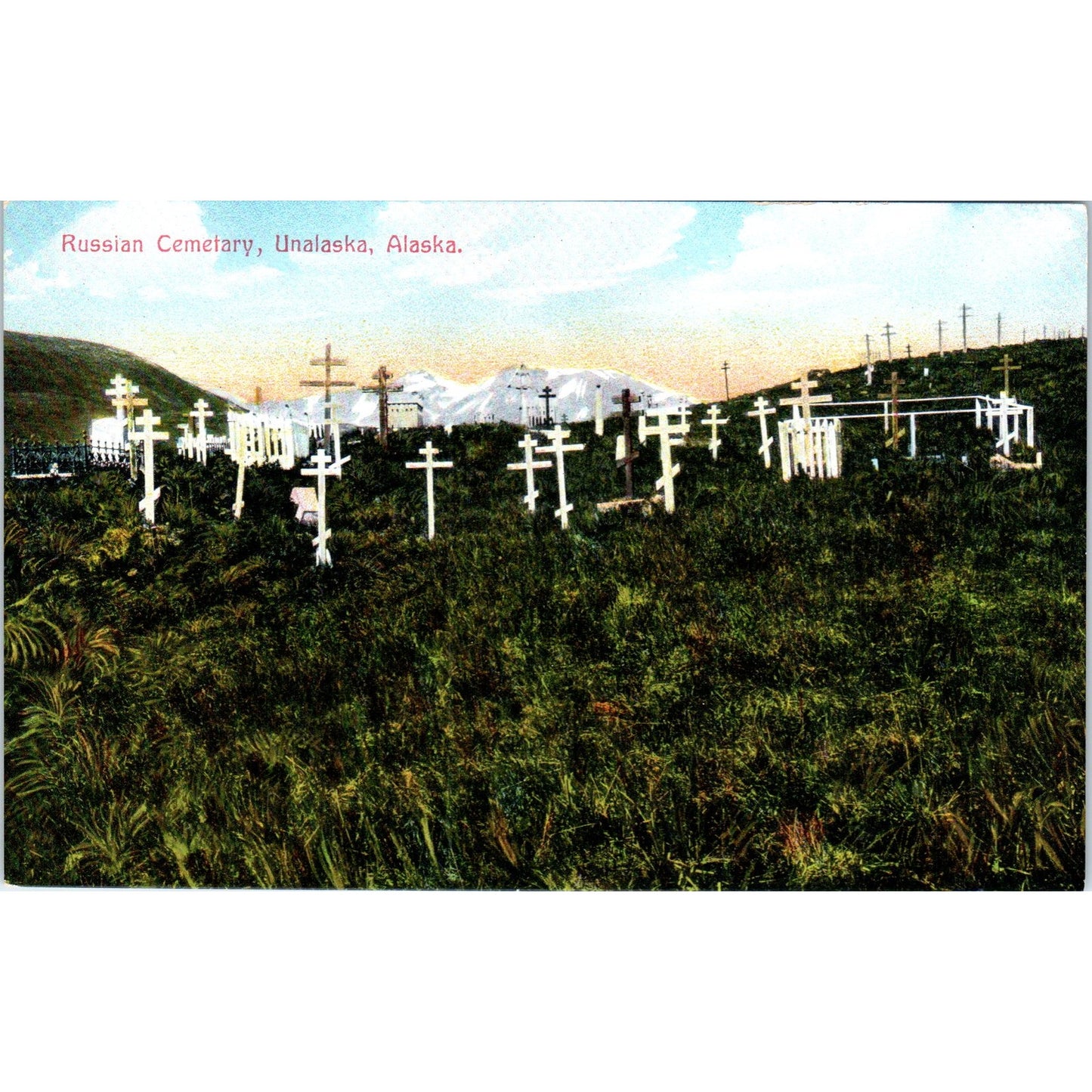 c1910 Russian Cemetery Unalaska Alaska Original Postcard P1-11